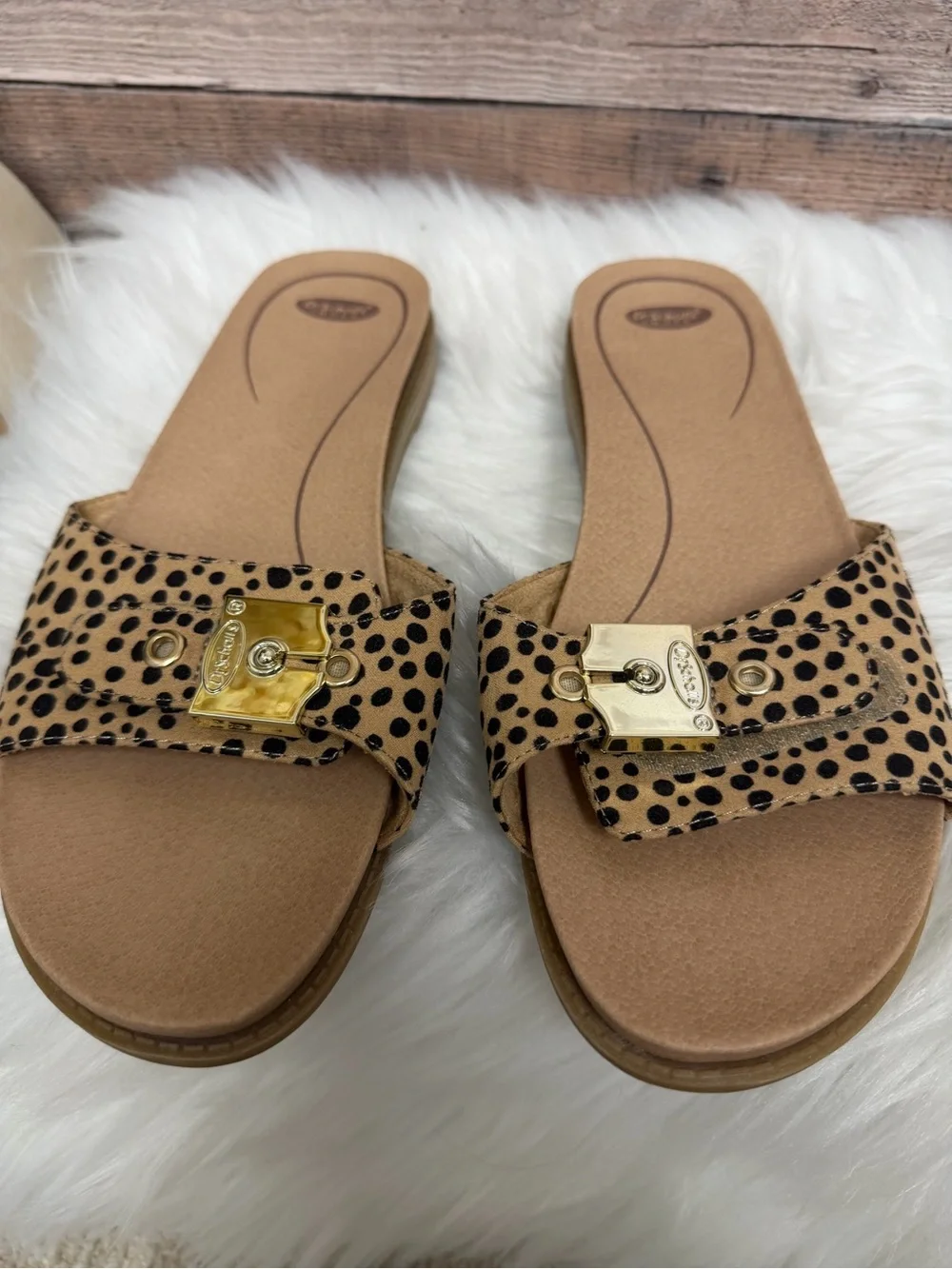 Dr. Scholl's Leopard Print Slide Sandals with Gold Buckle